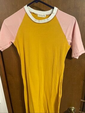 Roolee Mustard Body with Pink Raglan Sleeves Tee Dress